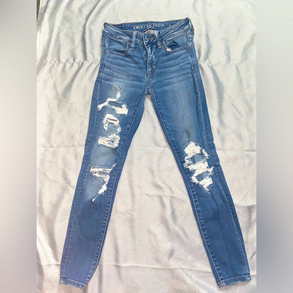 American eagle Ne(x)t level stretch high rise patched jeggings